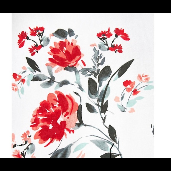 WHITE & RED FLORAL CHALLIS DRAWSTRING MIDI DRESS - Picture 4 of 6